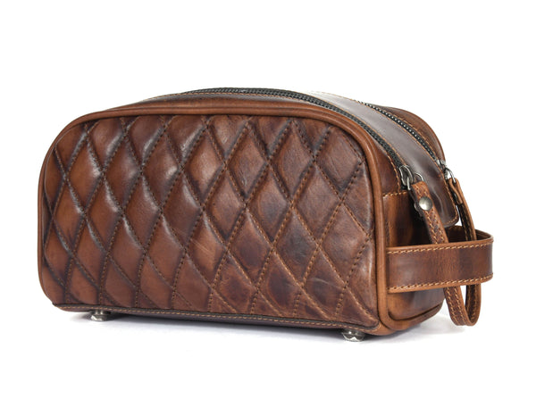 Quilted Leather Toiletry Bag – Premium Travel Dopp Kit - Aaron Leather Goods