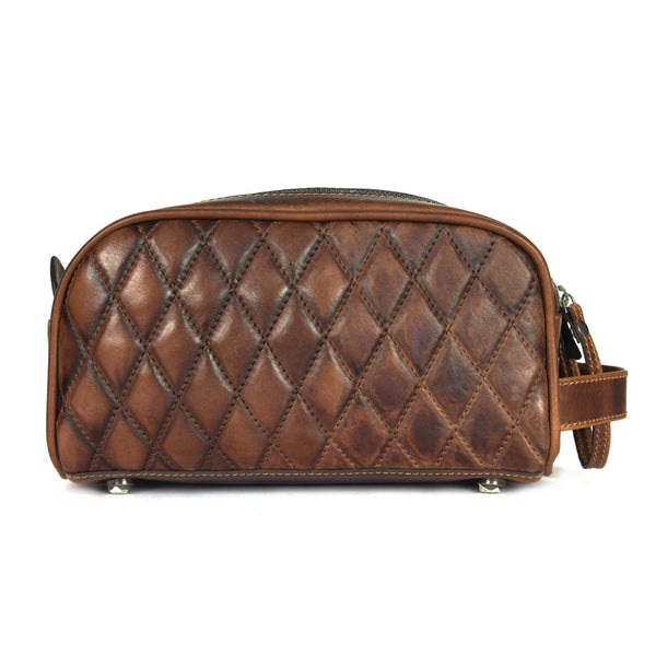 Aaron Leather Goods Quilted Leather Portfolio & Toiletry Bag Combo – Vintage Elegance Meets Everyday Utility - Aaron Leather Goods