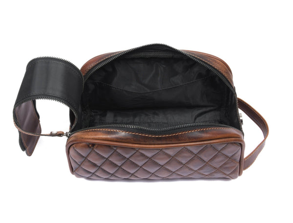 Aaron Leather Goods Quilted Leather Portfolio & Toiletry Bag Combo – Vintage Elegance Meets Everyday Utility - Aaron Leather Goods