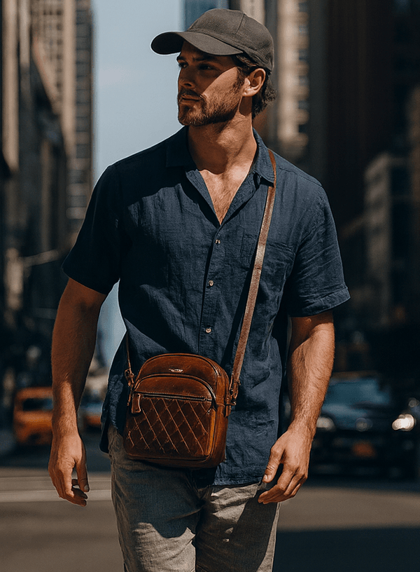 Vintage Quilted Leather Crossbody Bag – Compact & Stylish Everyday Companion. Buy 1 GET 1 - Aaron Leather Goods