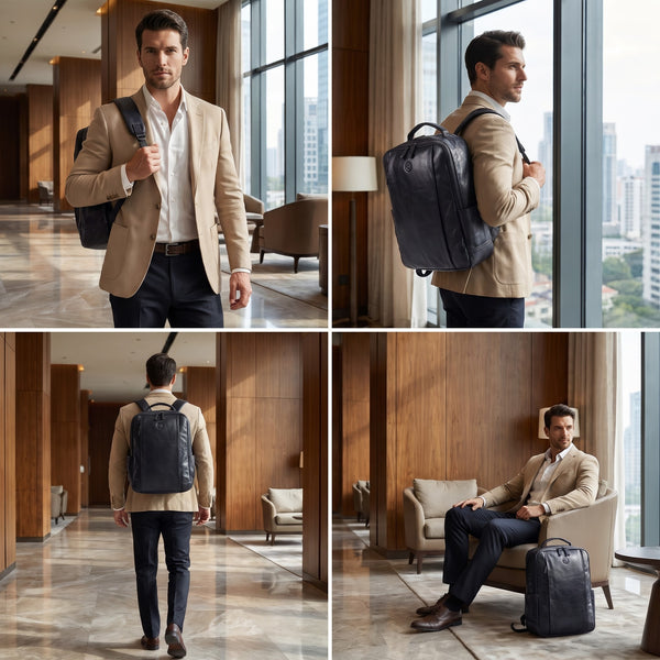 Alderway Brown Leather Commuter Backpack - Black