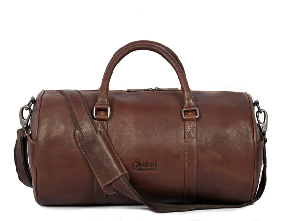 Leather Round Duffle Bag - Aaron Leather Goods