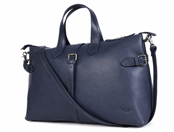 Timeless Leather Weekender Bag with Top Handles- Navy