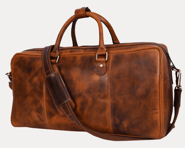 Algiers Leather Duffle Bag 18" - Caramel Brown - Aaron Leather Goods