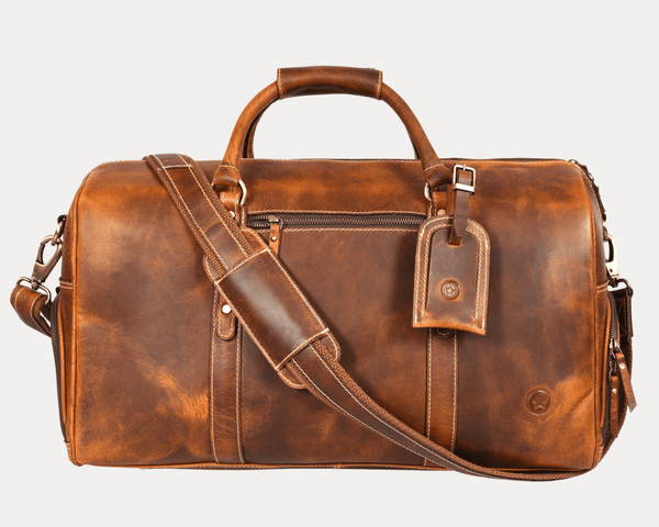 Arezzo Leather Overnight Bag - Caramel Brown - Aaron Leather Goods