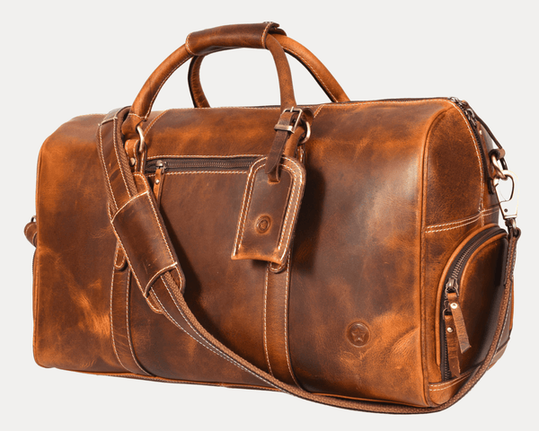 Arezzo Leather Overnight Bag - Caramel Brown - Aaron Leather Goods