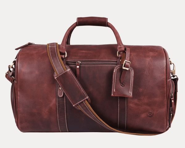Arezzo Leather Overnight Bag - Walnut Brown - Aaron Leather Goods