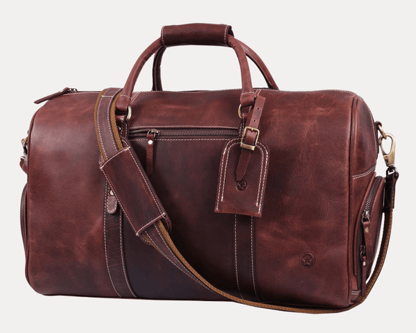 Arezzo Leather Overnight Bag - Walnut Brown - Aaron Leather Goods