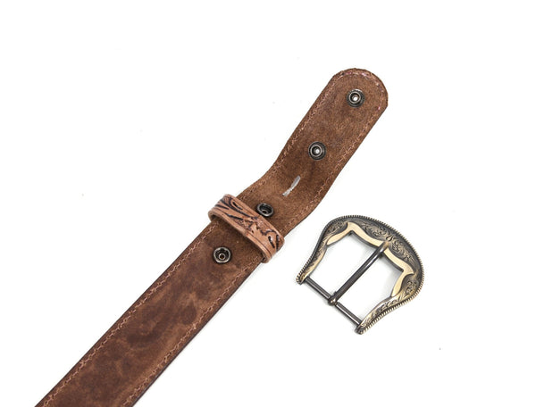 Zynkora Leather Tooled Belt - Brown - Aaron Leather Goods