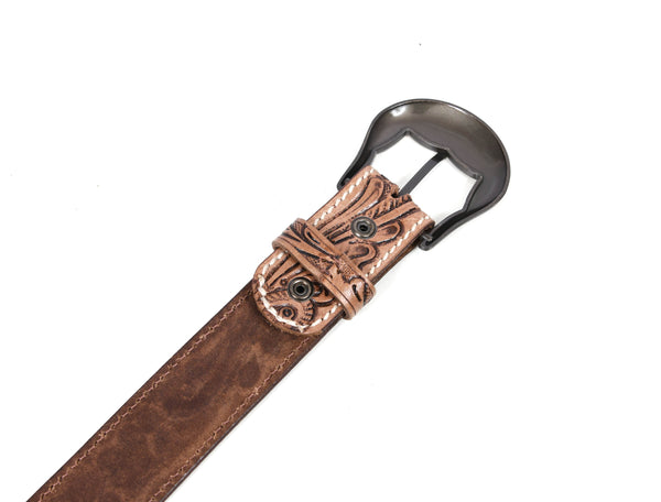 Zynkora Leather Tooled Belt -Brown - Aaron Leather Goods