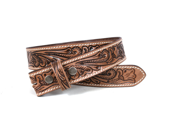 Zynkora Leather Tooled Belt -Brown