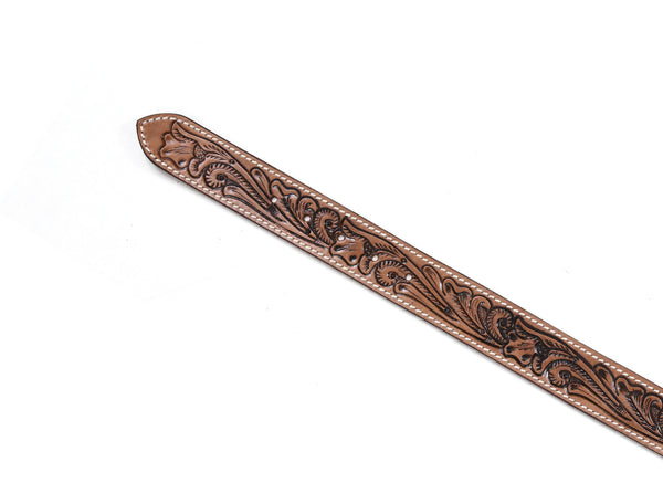 Zynkora Leather Tooled Belt -Brown - Aaron Leather Goods