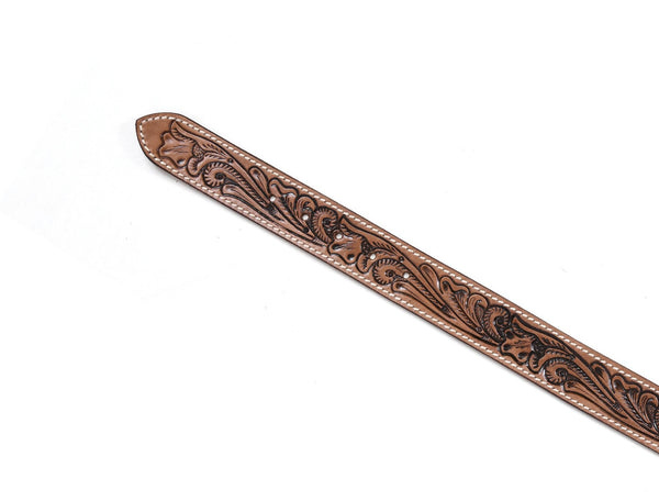 Zynkora Leather Tooled Belt - Brown - Aaron Leather Goods