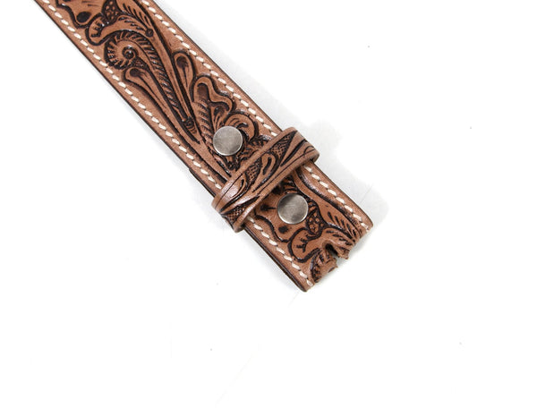 Zynkora Leather Tooled Belt - Brown - Aaron Leather Goods