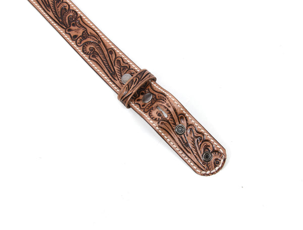 Zynkora Leather Tooled Belt -Brown - Aaron Leather Goods