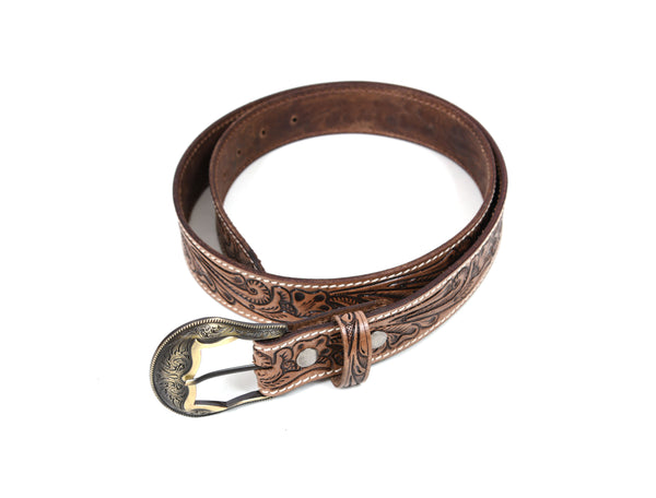 Zynkora Leather Tooled Belt -Brown