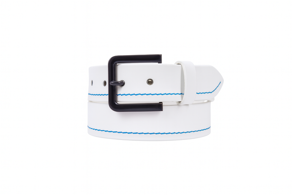 Premium Black Leather Belt with Red Stitching & Silver Buckle