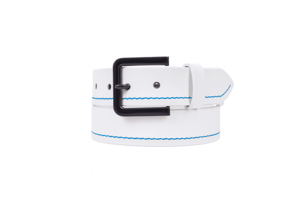 Premium Black Leather Belt with Red Stitching & Silver Buckle - Aaron Leather Goods