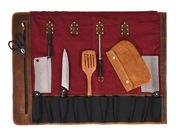 Marchena Canvas Knife Roll - Raspberry - Aaron Leather Goods
