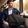 Aaron Leather Goods Black Leather Office Bag for Men | Full Grain Laptop Briefcase with Shoulder Strap – 16 Inch - Aaron Leather Goods