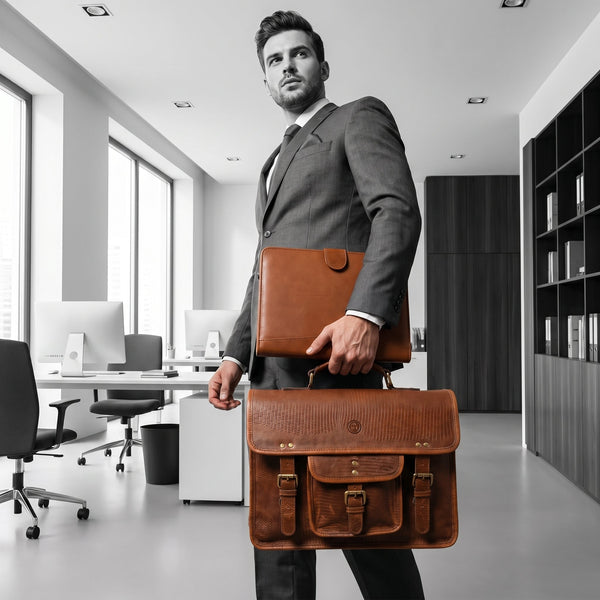 Aaron Leather Goods leather Briefcase & Organizer Combo - Aaron Leather Goods Inc