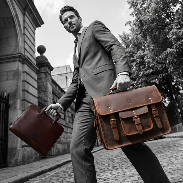 Aaron Leather Goods leather Briefcase & Organizer Combo - Brown - Aaron Leather Goods Inc