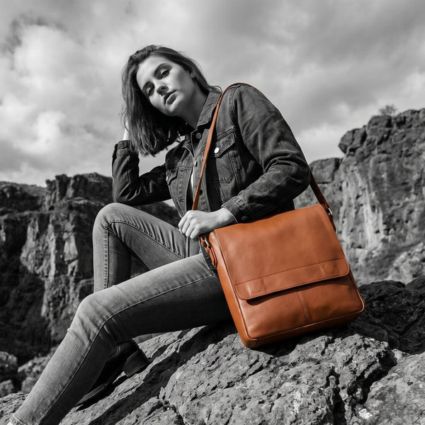 Aaron Leather Goods | Premium Full Grain Leather Messenger Bag – Tan - Aaron Leather Goods Inc