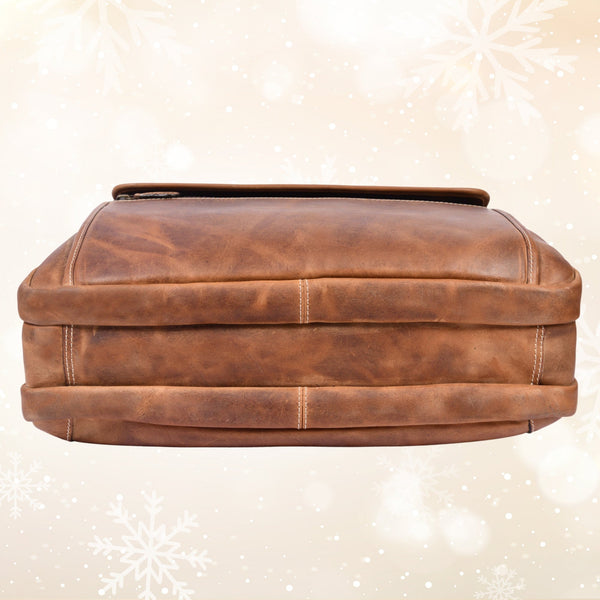 Aaron Leather Goods - Premium Tan Leather Office Bag - Aaron Leather Goods