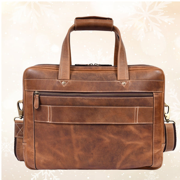 Aaron Leather Goods - Premium Tan Leather Office Bag - Aaron Leather Goods