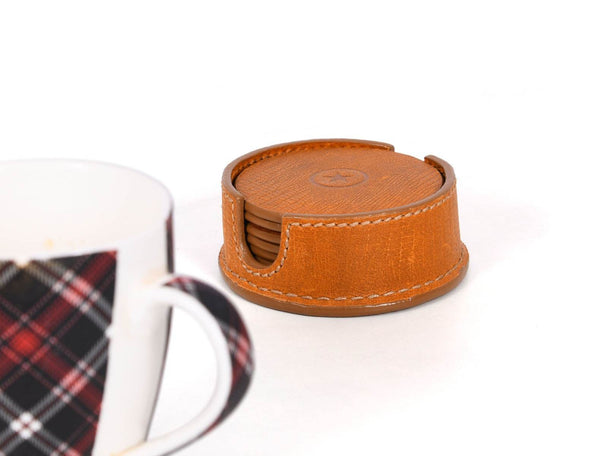 Cannes Leather Coaster - Tawny Brown - Aaron Leather Goods