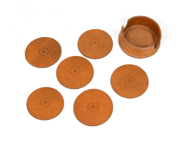 Cannes Leather Coaster - Tawny Brown - Aaron Leather Goods