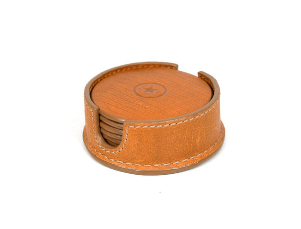 Cannes Leather Coaster - Tawny Brown - Aaron Leather Goods