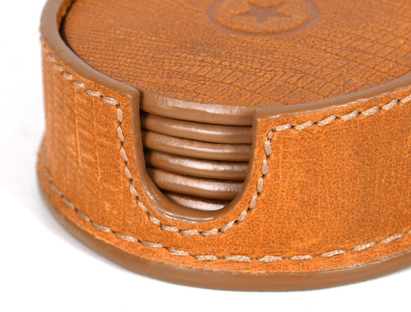 Cannes Leather Coaster - Tawny Brown - Aaron Leather Goods