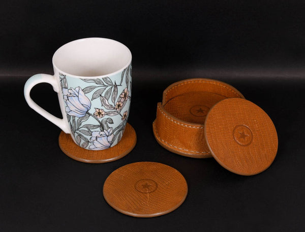 Cannes Leather Coaster - Tawny Brown - Aaron Leather Goods