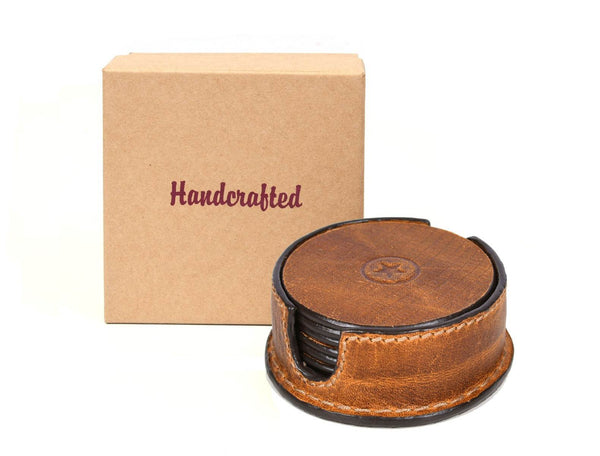 Cannes Leather Coaster - Gingerbread - Aaron Leather Goods