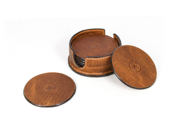 Cannes Leather Coaster - Gingerbread - Aaron Leather Goods