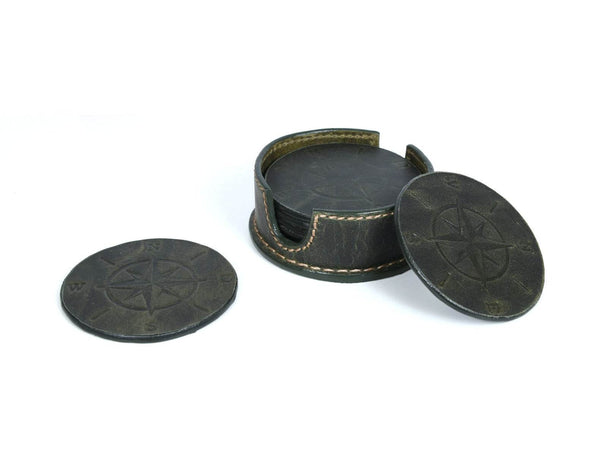 Ronda Leather Coaster - Pine Green - Aaron Leather Goods