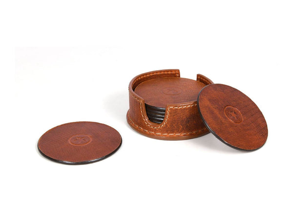 Cannes Leather Coaster - Pecan Brown - Aaron Leather Goods