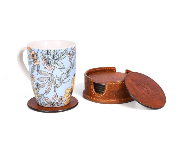 Cannes Leather Coaster - Pecan Brown - Aaron Leather Goods