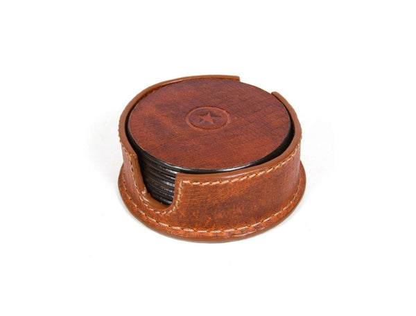 Cannes Leather Coaster - Pecan Brown - Aaron Leather Goods
