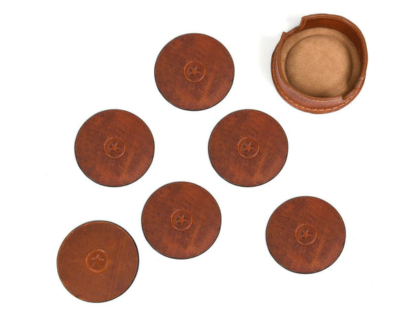 Cannes Leather Coaster - Pecan Brown - Aaron Leather Goods