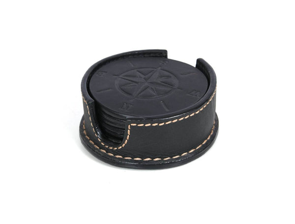 Ronda Leather Coaster - Raven Black - Aaron Leather Goods