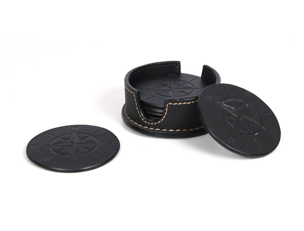 Ronda Leather Coaster - Raven Black - Aaron Leather Goods