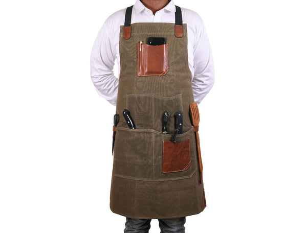 Turin Waxed Canvas Apron - Pickle Green - Aaron Leather Goods