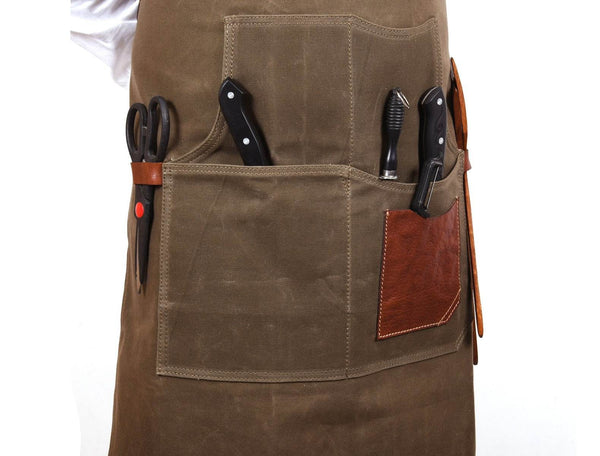 Turin Waxed Canvas Apron - Pickle Green - Aaron Leather Goods
