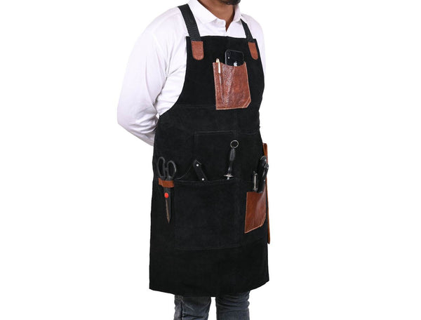 Serena Suede Apron - Raven Black - Aaron Leather Goods