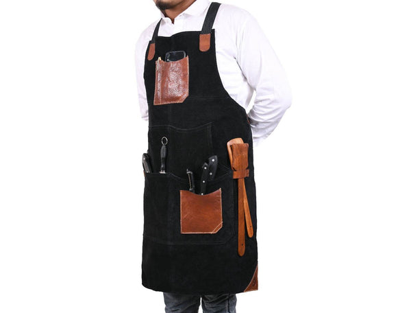 Serena Suede Apron - Raven Black - Aaron Leather Goods