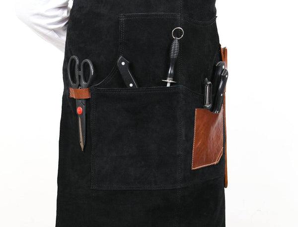 Serena Suede Apron - Raven Black - Aaron Leather Goods