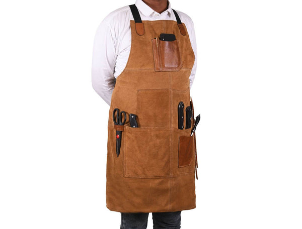 Serena Suede Apron - Tawny Brown - Aaron Leather Goods
