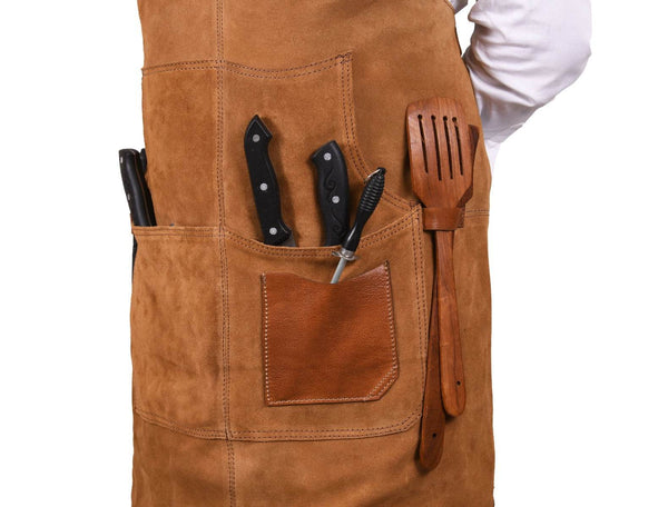 Serena Suede Apron - Tawny Brown - Aaron Leather Goods